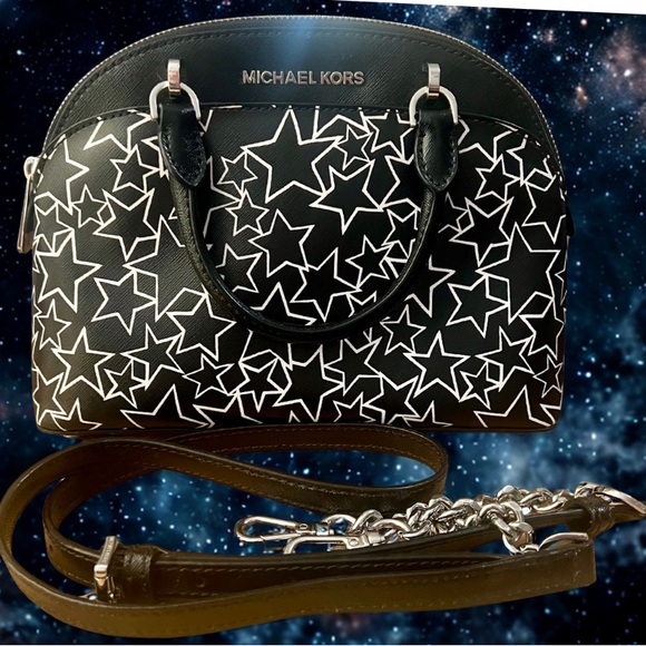 Michael Kors Emmy Medium Dome Starry Black and White Satchel - Picture 1 of 6